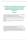 NUR 2488/ NUR2488 Mental Health Nursing | Questions And Verified Answers With Rationales| 2023/ 2024 Update| Grade A Rasmussen Exam 1