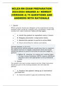 NCLEX-RN EXAM PREPARATION 2023/2024 GRADED A+ NEWEST (VERSION 4) 75 QUESTIONS AND ANSWERS WITH RATIONALE