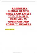 RASMUSSEN MENTAL HEALTH FINAL EXAM LATEST 2023-2024 REAL EXAM ALL 75 QUESTIONS AND CORRECT ANSWERS