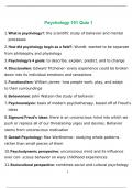 Psychology 101 Quiz 1 100% Verified