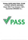 Walden NURS 6660 FINAL EXAM LATEST UPDATE 2023/2024 Exam With True Answers 100% Guarantee GRADED A++   