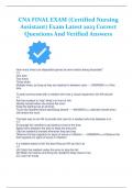 CNA FINAL EXAM/ 100 answered questions for CNA exam 2022/Certified Nursing Assistant / (CNA) Exam