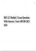 BIO 121 M1 - ESSENTIALS IN NUTRITION Questions With Answers Latest 2023/2023 (Graded A+), BIO 121 Module 3 Final Exam Review Questions With Answers, BIO 121 Module 4 Final Review Exam Questions With Answers, BIO 121 Module 5 Exam Review Questions With Ans