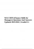 WGU D076 Finance Skills for Managers: Final Exam Questions And Answers Updated 2023/2024 Graded A+.