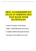 HESI LEADERSHIP EXIT EXAM 15 VERSIONS 2023  TEST BANK WITH  RATIONALES