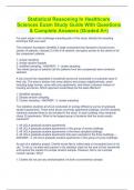 Statistical Reasoning In Healthcare Sciences Exam Study Guide With Questions & Complete Answers (Graded A+)