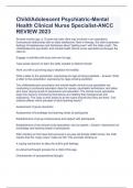 Child/Adolescent Psychiatric-Mental Health Clinical Nurse Specialist-ANCC REVIEW 2023