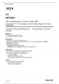 AQA    AS HISTORY The Transformation of China, 1936–1997 Component 2P The emergence of the People’s Republic of China, 1936–1962  Tuesday 23 May 2023