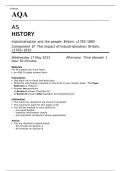 AQA AS HISTORY Industrialisation and the people: Britain, c1783–1885 Component 1F MAY 2023 QUESTION PAPER - The impact of industrialisation: Britain, c1783–1832