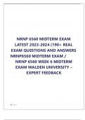  NRNP 6560 MIDTERM EXAM   LATEST 2023-2024 (190+ REAL   EXAM QUESTIONS AND ANSWERS   NRNP6560 MIDTERM EXAM /   NRNP 6560 WEEK 6 MIDTERM  EXAM WALDEN UNIVERSITY – EXPERT FEEDBACK      