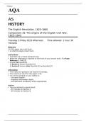 AQA AS HISTORY The English Revolution, 1625–1660 Component 2E MAY 2023 QUESTION PAPER - The origins of the English Civil War, 1625–1642