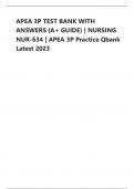 APEA 3P TEST BANK WITH   ANSWERS (A+ GUIDE) | NURSING   NUR-634 | APEA 3P Practice Qbank   Latest 2023 APEA 3P TEST BANK WITH   ANSWERS (A+ GUIDE) | NURSING   NUR-634 | APEA 3P Practice Qbank   Latest 2023 APEA 3P TEST BANK WITH   ANSWERS (A+ GUIDE) | NUR