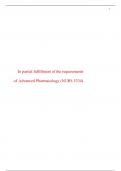     In partial fulfillment of the requirements      of  Advanced Pharmacology (NURS 5334)