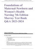 Foundations of Maternal-Newborn and Women's Health Nursing 7th Edition Murray Test Bank Q&A 2023-2024