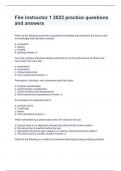 Fire instructor 1 2022 practice questions and answers    Which of the following examines a student's knowledge and measures the level of skill or knowledge that has been reached.  a. evaluation b. testing c. scoring d. grading Answer- d.  Test that com