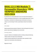 RNSG 2213 MH Module 7: Personality Disorders 100% VERIFIED ANSWERS  2023/2024