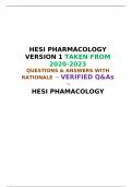 HESI PHARMACOLOGY VERSION 1 TAKEN FROM 2020-2023  QUESTIONS & ANSWERS WITH RATIONALE  VERIFIED Q&As   HESI PHAMACOLOGY