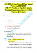 ATI RN Nutrition Exam (6 New Latest Versions, 2021/2022) /ATI RN Proctored Nutrition Exam, Already high rateddocument, 100% Verified & Correct. ATI Nutrition Exam