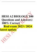 HESI A2 BIOLOGY 100 Questions and Answers) 100% Correct Real exam 2023 / 2024 latest update