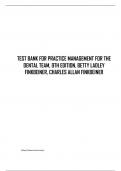 Test Bank for Practice Management for the Dental Team, 9th Edition, Betty Ladley Finkbeiner, Charles Allan Finkbeiner.