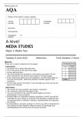 AQA A level MEDIA STUDIES Paper 2 JUNE 2023 QUESTION PAPER: Media Two