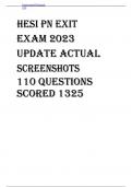 HESI PN EXIT EXAM 2023 UPDATE ACTUAL SCREENSHOTS 110 QUESTIONS SCORED 1325