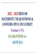 2022 - 2023 HESI OB Maternity Version 1 (V1) Exit Exam (All 55 Qs) TB w/Pics Included!! A++