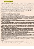 CFCM Practice Exam 1. What is a Certificate of Competency?: A certificate issued by the SBA stating that the holder is responsible, for the purpose of receiving and performing a specific Government contract