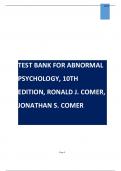 TEST BANK FOR ABNORMAL  PSYCHOLOGY, 10TH  EDITION, RONALD J. COMER,  JONATHAN S. COMER