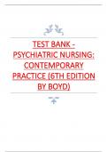 TEST BANK  FOR PSYCHIATRIC NURSING CONTEMPORARY PRACTICE 6TH EDITION BY BOYD.