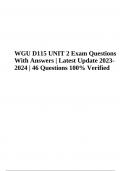 WGU D115 Exam Practice Questions and Answers | Latest Update 2023-2024 | 100% Verified Answers & WGU D115 UNIT 2 Exam Practice Questions With Answers | Latest Update 2023- 2024 | Questions 100% Verified