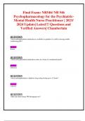 Final Exam: NR546/ NR 546 Psychopharmacology for the PsychiatricMental Health Nurse Practitioner | 2023/  2024 Update| Latest!!! Questions and Verified Answers| Chamberlain 