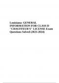 Louisiana: CLASS D "CHAUFFEUR'S" LICENSE Exam Practice Questions and Answers | Latest Update Graded A+