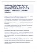 Residential Code Exam - Builders License (TEST)(The Exam For The Residential Code Portion Of The MI Builders License) with Complete Solutions