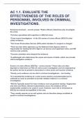 AC 1.1. EVALUATE THE EFFECTIVENESS OF THE ROLES OF PERSONNEL INVOLVED IN CRIMINAL INVESTIGATIONS.|UPDATED&VERIFIED|100% SOLVED|GUARANTEED SUCCESS