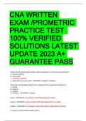 CNA WRITTEN  EXAM /PROMETRIC  PRACTICE TEST  100% VERIFIED  SOLUTIONS LATEST  UPDATE 2023 A+  GUARANTEE PASS