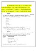 NUR2459 2022-2023 RASMUSSEN COLLEGE MENTAL AND BEHAVIOALL 50 QUESTIONS AND CORRECT ANSWERSRAL HEALTH NURSING FINAL EXAM 2 LATEST