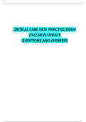 CRITICAL CARE HESI  PRACTICE EXAM 2022 NEW UPDATE QUESTIONS AND ANSWERS