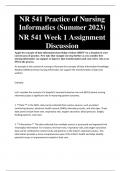 NR 541 Practice of Nursing Informatics (Summer 2023) Week 1 Assignment Discussion Apply the concepts of data-information-knowledge-wisdom (DIKW) to a situation in your current area of practice. Now take that example one step further as you consider how nu