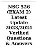 NSG 526 Exam Latest Update 2023/2024 (Exam 1, 2 & 3) Complete Solution Package