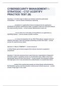 CYBERSECURITY MANAGEMENT I - STRATEGIC - C727 UCERTIFY PRACTICE TEST (B)|UPDATED&VERIFIED|100% SOLVED|GUARANTEED SUCCESS