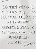 2024 Mental Health BRAND NEW *AUTHENTIC REAL* RN HESI EXIT VERSION 1 (V1) TEST BANK STUDY WORD DOCUMENT (45 out of 55 KEY WORD QUESTIONS &  ANSWER(S)): Next Generation Format ALL 100% CORRECT – GUARANTEED A++ 