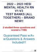 2022 - 2023 Hesi Psych Mental Health Exit Exam (V1, V2, V3) (TB) Study Guide w/ Brand New Q&A Included!! A++