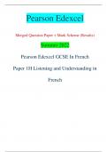 Pearson Edexcel Merged Question Paper + Mark Scheme (Results) Summer 2022 Pearson Edexcel GCSE In French Paper 1H Listening and Understanding in  French Centre Number Candidate Number *P71775A0116* Turn over  Total Marks