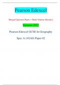 Pearson Edexcel Merged Question Paper + Mark Scheme (Results) Summer 2022 Pearson Edexcel GCSE In Geography  Spec A (1GA0) Paper 02 Centre Number Candidate Number *P70843RA0124* Turn over  Total Marks Candidate surname Other names Please check the examina