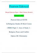 Pearson Edexcel Merged Question Paper + Mark Scheme (Results) Summer 2022 Pearson Edexcel GCSE In Religious Studies B Short Course  (3RB0) Paper 2: Area of Study 2 – Religion, Peace and Conflict Option 2B: Christianity Centre Number Candidate Number *P712