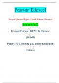 Pearson Edexcel Merged Question Paper + Mark Scheme (Results) Summer 2022 Pearson Edexcel GCSE In Chinese  (1CN0) Paper 1H: Listening and understanding in  Chinese Centre Number Candidate Number *P70829A0116* P70829A ©2022 Pearson Education Ltd. 1/1/1/ Tu