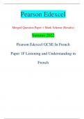 Pearson Edexcel Merged Question Paper + Mark Scheme (Results) Summer 2022 Pearson Edexcel GCSE In French Paper 1F Listening and Understanding in  French Centre Number Candidate Number *P71774A0116* Turn over  Total Marks Candidate surname Other names Plea