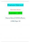 Pearson Edexcel Mark Scheme (Results) Summer 2022 Pearson Edexcel GCSE In Physics  (1PH0) Paper 1H Mark Scheme Results   Summer 2022 Pearson Edexcel GCSE In Physics (1PH0) Paper 1H 