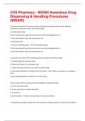 CVS Pharmacy - NIOSH Hazardous Drug Dispensing & Handling Procedures (800420) | Questions and Answers Graded A+